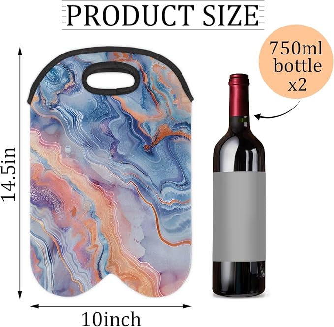 Wine Carrier Tote Personalized Bag for 2 Bottles - Neoprene Wine Bottle Holder with Carry Handle, Wine Protective Bag Insulated Bag Beer Cans Water Bottle Holder for Travel Picnic,Style26