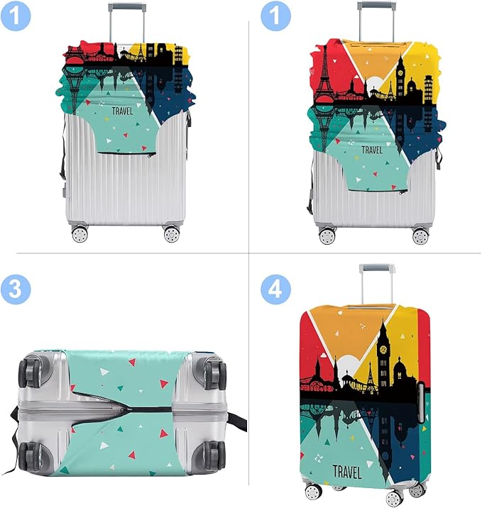 Luggage Cover Washable Suitcase Protector Anti-Scratch,Stretchable Fit for 20-34Inch Luggage Durable Travel Bag Cover with Zipper Closure (Travel-2, XL(fits 32-34Inch suitcase))