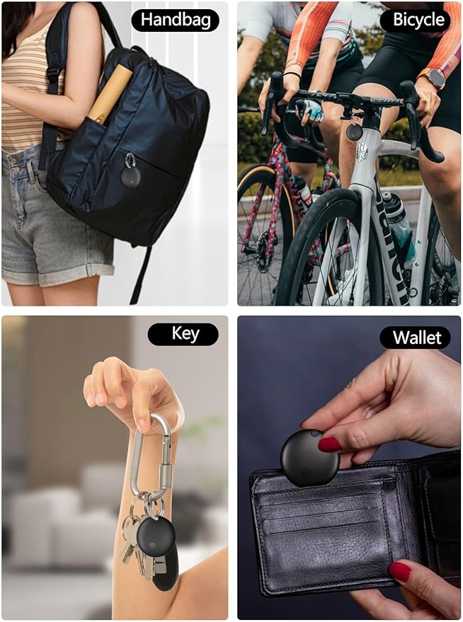 Tracker Tags, Item Finder Work with Apple Find My (iOS Only), Tracking Device Locator Smart Tag for Luggage, Keys, Wallet, Bike, Pets, Bags (Black, 4 Pack)