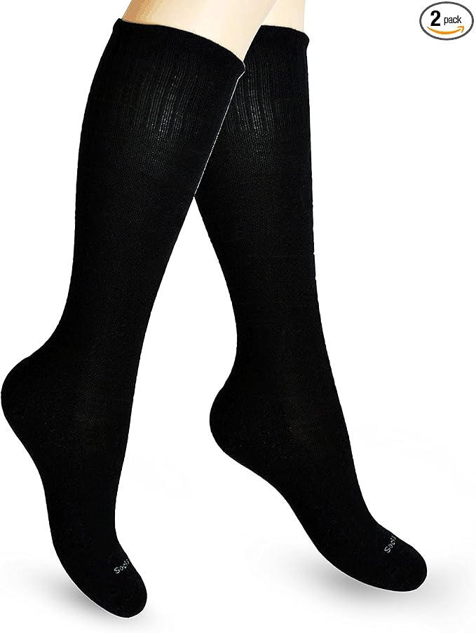 Cotton Compression Socks for Women & Men. 15-20 mmHg Support Knee-High Black X/L
