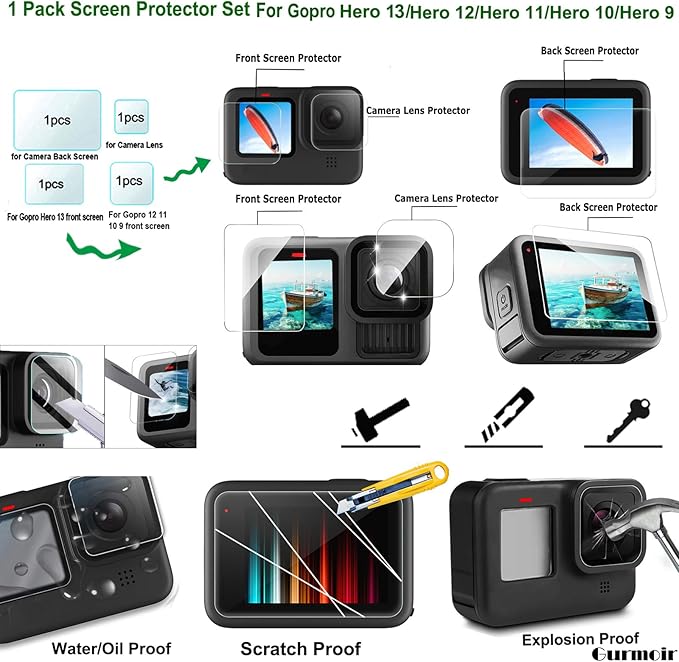 Gurmoir Accessory Pack for Go Pro 13 12 11 10 9 Hero, Full Essential Accessories Kit with Waterproof Protective Housing Case for GoPro Hero 13 12 11 10 9 Black(DT06)