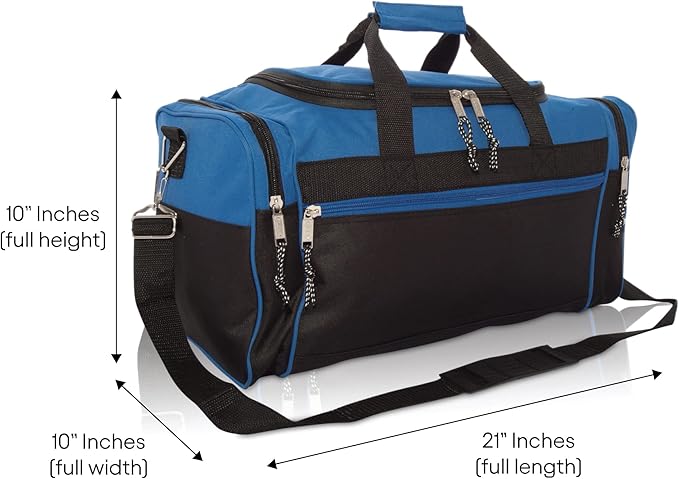 DALIX 21" Blank Sports Duffle Bag Gym Bag Travel Duffel with Adjustable Strap in Royal Blue
