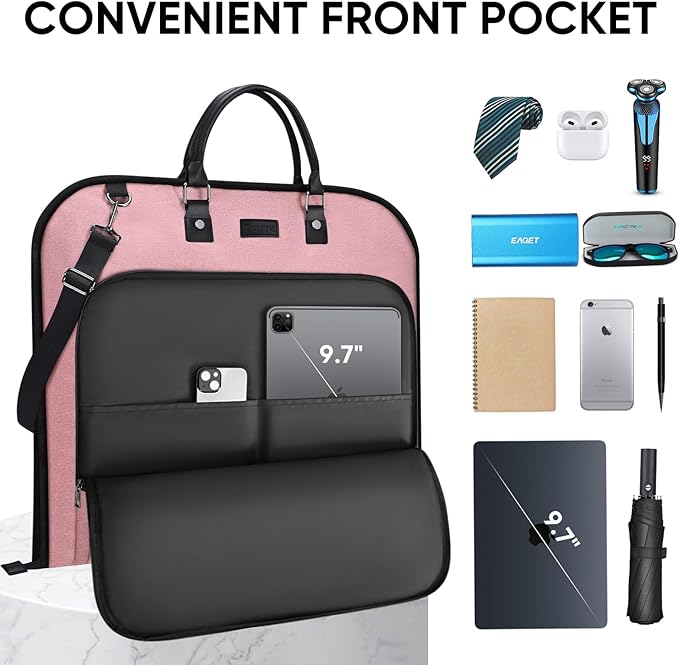 BALEINE Foldable Garment Bags For Travel, 42'' Premium Suit Bags For Men Travel, Carry On Garment Bags for Hanging Clothes (Pink)