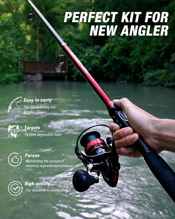 Ghosthorn Fishing Rod and Reel Combo Telescopic Pole Kit Fishing Gear Starter Compact Carrier Bag for Freshwater Saltwater Gifts for Men Women
