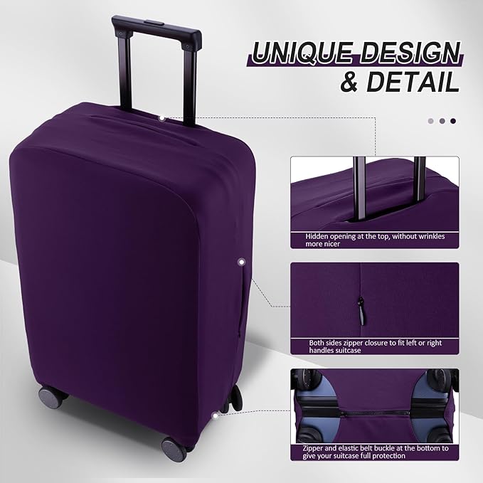 Travel Luggage Cover Protector Scratch-Resistant Fit 19-33 Inch Suitcase, Elastic Luggage Compartment Cover, Protective Cover, Dust CoveNot Included Suitcase (Purple, 3XL(32-33inch))