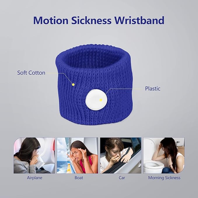 Cozyhealth Motion Sickness Wristband, Anti-Nausea Acupressure Wrist Band for Nausea Relief, Dizziness and Vomiting from Car Boat Flying Travel Sickness (Black/Grey/Dark Blue, 3 Pairs, Large)
