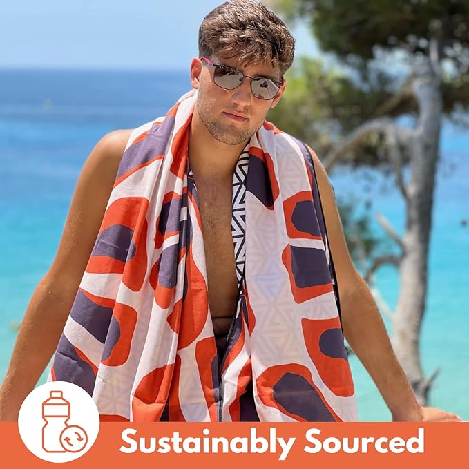 ECCOSOPHY Microfiber Beach Towel - Sand Free Towels are Quick Dry, Light Weight, Super Absorbent - Perfect Pool, Travel, Cruise, Camping Essentials - Oversized Extra Large for Adults 71x35 in