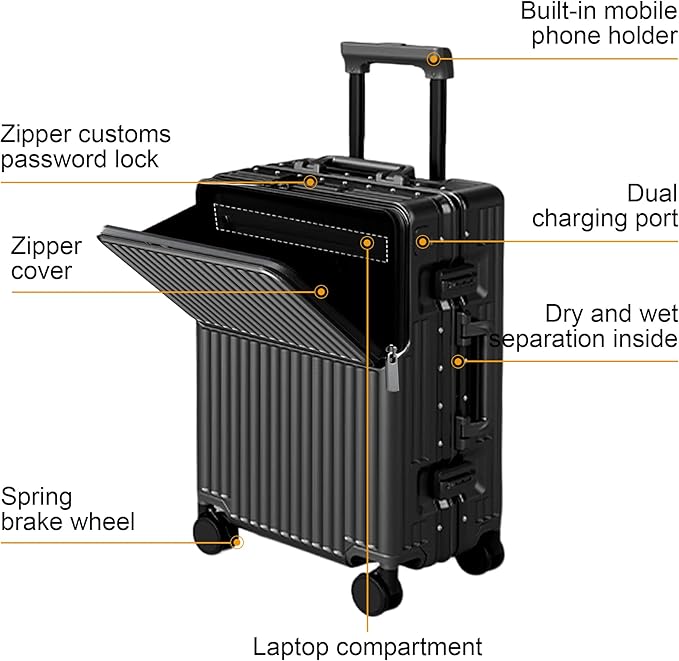 Zipperless Luggage, Polycarbonate Aluminum Hard Shell, Expandable Carry-On Suitcase with Spinner Wheels, Hard Shell Suitcase, 24 Inch Cabin