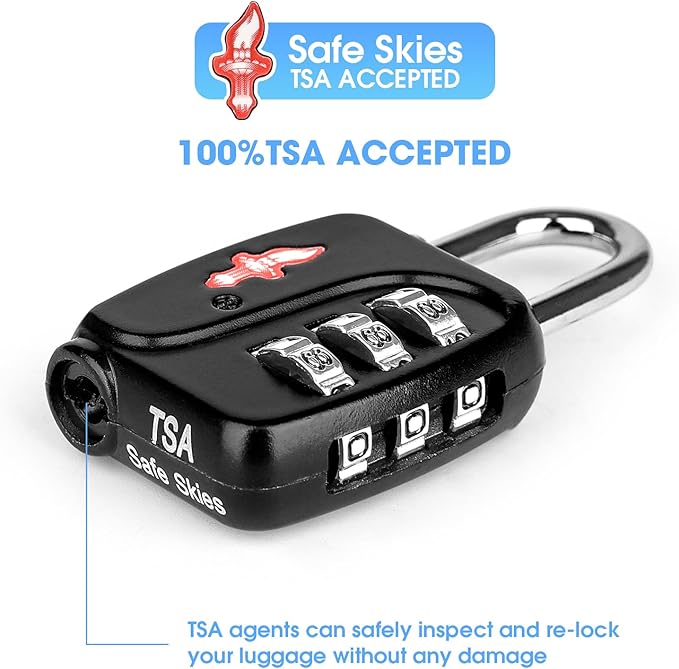 TSA Locks 6-Pack - Ultra Lightweight Travel & Gym Combo Locks (54g Each!), TSA Approved Secure Luggage Locks for Suitcases, School Backpacks, Lockers - 3-Digit Code, 2.36in Compact Design