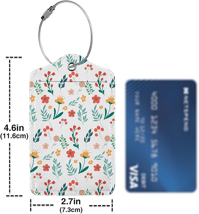 Floral Pattern Luggage Tag Personalized Luggage Tags for Suitcases,Leather Bag Tags for Backpacks Handbag with Name ID Label Travel Essentials Baggage Tags 2 Pack
