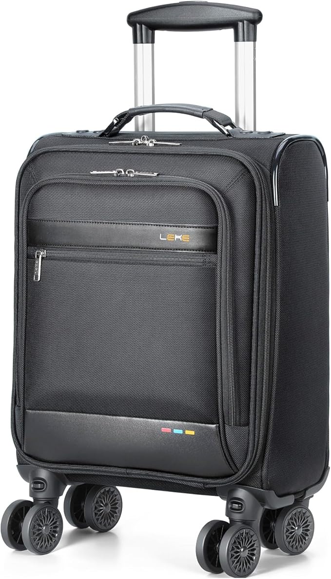 Lekebobor 16 Inch Underseat Carry On Luggage with Wheels, Softside Small Personal Item Suitcase Airline Approved, Under Seat Luggage for Women Men Travel Business, Black