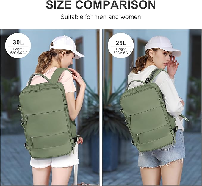 coowoz Large Travel Backpack For Women Men,Carry On Backpack Flight Approved,Hiking Backpacks Waterproof Outdoor Rucksack Casual Daypack Travel Bag Essentials Personal Item Backpack(Gray Green-L)