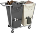 SONGMICS Laundry Basket with Wheels, 2-Section Laundry Sorter, 50.2 Gallons (190 L) Rolling Hamper with Removable Bags, Heavy-Duty Steel Frame, Cream White and Dark Gray URLS009X01