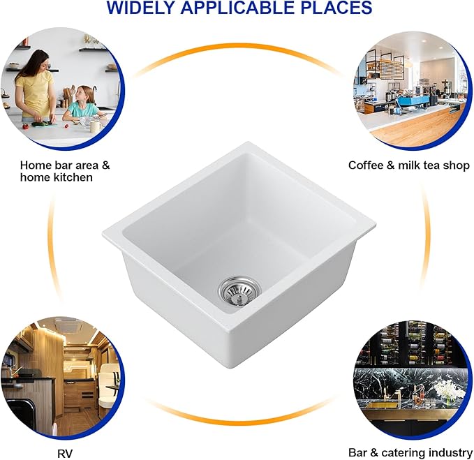Dcolara 15 Inch White Undermount Wet Bar Sink Single Bowl Kitchen Sink Modern prep sink Granite Composite,DC-GUW001