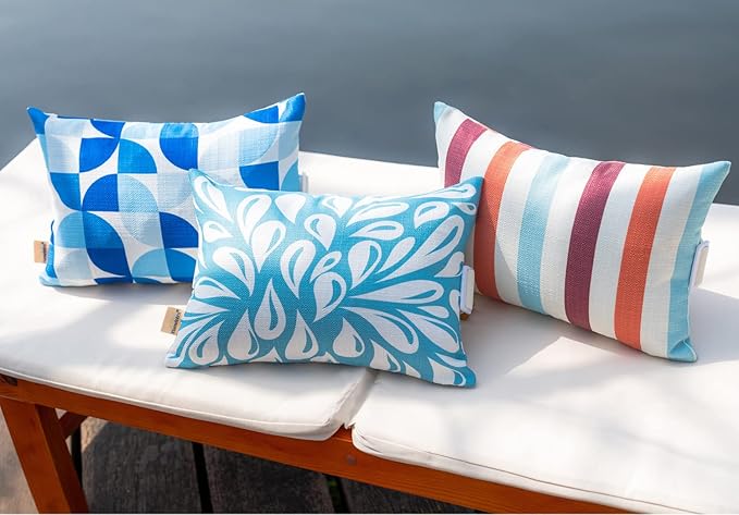 Outdoor Beach Chair Head Resting Pillow, Pool Lounge Chair Pillows with Insert and Adjustable Elastic Stripe for Recliner Sunbrella Neck Attachment, 2 Pack Size 11”*16” Strip II Red