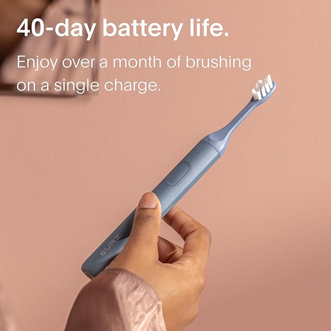 SURI Electric Toothbrush - Sustainably Designed In California. Electric Toothbrushes Adults. Durable Slim Sonic Travel Tooth Brush. 40-Day Battery