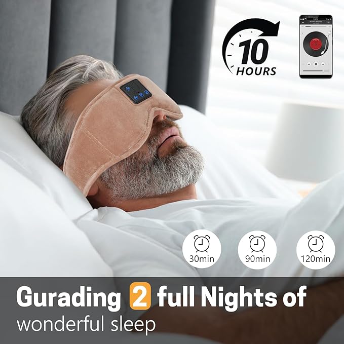 Sleep Mask with Bluetooth Headphones 3D Contour Sleeping Headphones 5.4 Wireless Bluetooth, Ultra-Thin Stereo Speakers Blackout Eye Masks for Men Women Travel Sleep