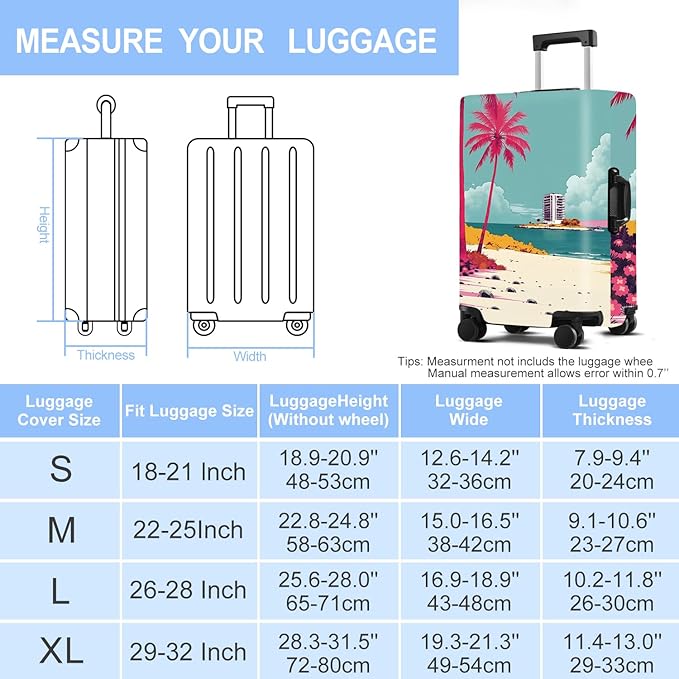Luggage Cover Washable Suitcase Protector Anti-Scratch,Stretchable Fit for 20-34Inch Luggage Durable Travel Bag Cover with Zipper Closure (Beach, M(fits 24-26Inch suitcase))
