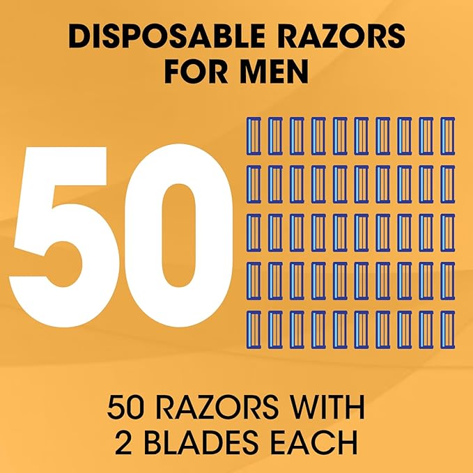 CXYARY 50 Pcs Disposable Razors With Lubricating Strip, 2 Blade Razors with Clear Safety Cap, Disposable Razors Bulk for Men Women, Multipurpose Portable Shave Razor for Bathing Hotel Travel, Blue