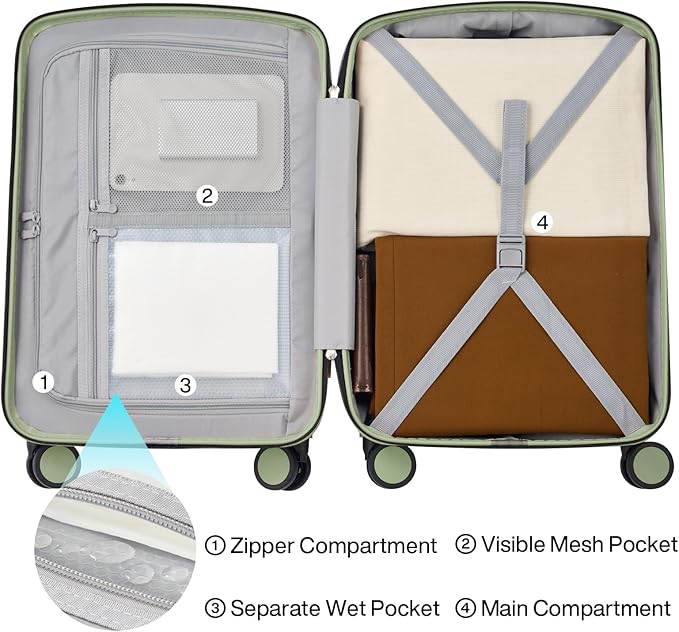 Hanke Hard Shell Luggage Sets 3 Pieces, Carry On and Checked Luggage Sets with Spinner Wheels, Durable PC Hardside Rolling Suitcase for Travel (16/24/28 Inch,Bamboo Green)