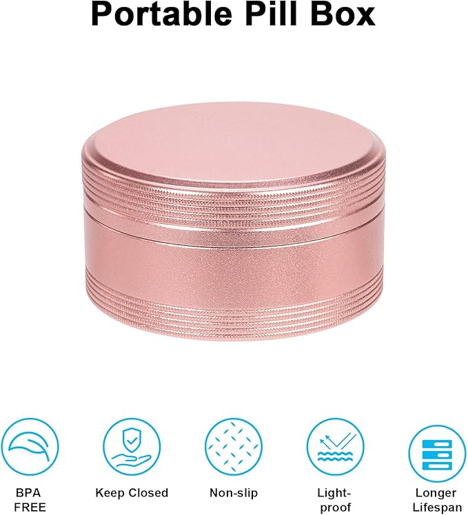 Metal Pill Container Pill Case - Waterproof Pill Box for Daily Travel, Single Pill Hplder for Pocket Purse, Portable Medicine Organizer, Ideal for Medication Fish Oils, Unique Gift Pink