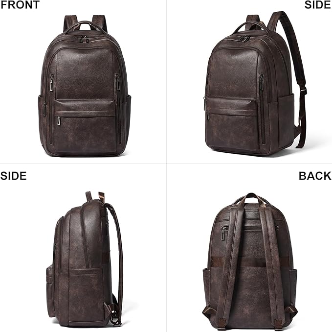 30L Business Laptop Backpack for Women Men, Travel Work Backpack Purse Faux Leather College Bookbag fits 15.6" Laptop - Coffee