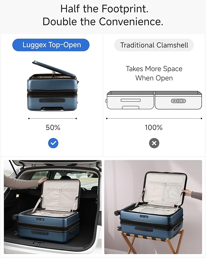 Checked Luggage Top Opening, FLT Expandable Polycarbonate Hard Shell Suitcase with Wheels (FLO-Lite, Blue, 24 Inch, 63L-70L)