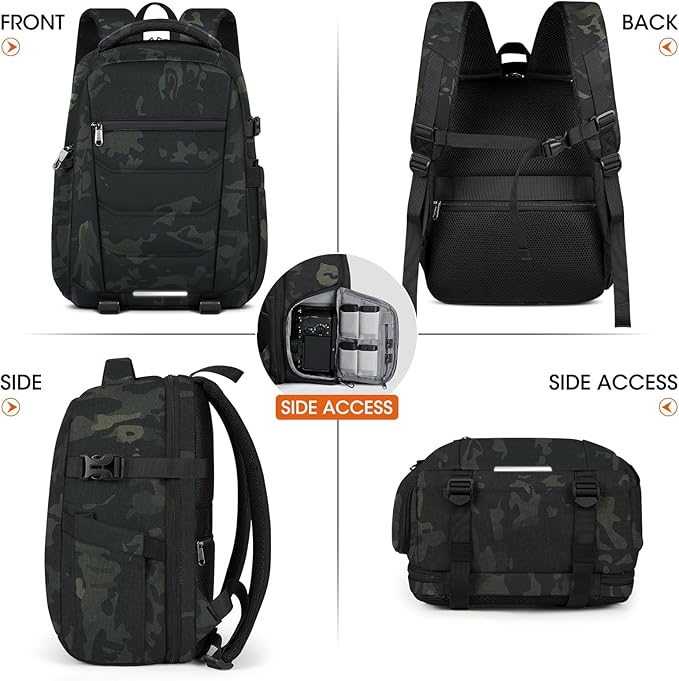 SDYSM Camera Bag Backpack Professional for DSLR SLR Mirrorless Camera Waterproof Laptop Back Pack 14 Inch with Rain Cover Anti Theft Travel Case Large Capacity Photography Backpack Camouflage