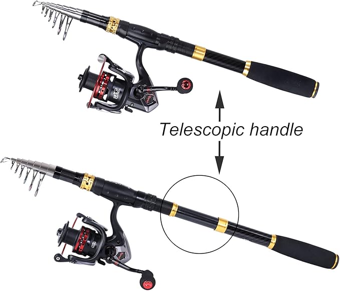 Sougayilang Fishing Rod Reel Combo with Telescopic Fishing Pole Spinning Reel Carrier Bag for Travel Saltwater Freshwater Fishing
