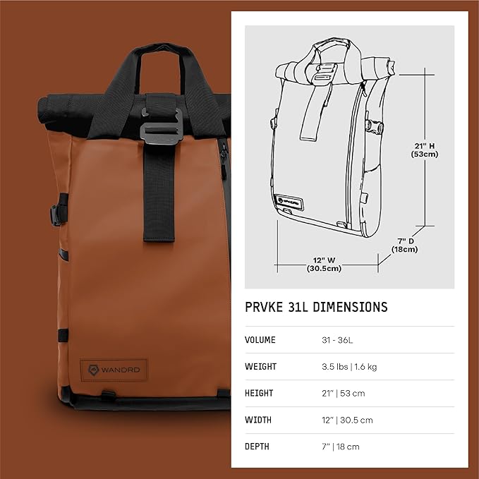 WANDRD PRVKE 31L, V3 Backpack: Weather-Resistant Travel & Camera Backpack with Laptop Sleeve, Quick Side Access, Clamshell Opening – Ideal Photography & Travel Bag (Sedona Orange)