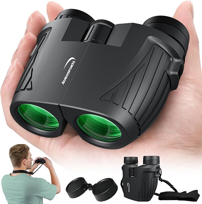 Aurosports 15x25 Compact Binoculars for Adult Kids - High Power Binoculars for Bird Watching - Easy Focus Small Binocular with Low Light Vision for Travel, Camping, Concert, Hiking