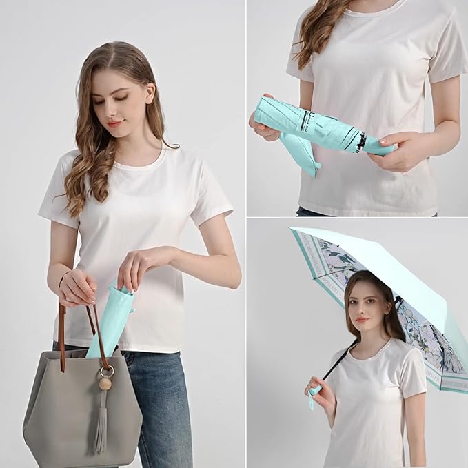 BAODINI Small UV Protection Travel Umbrella Compact for Rain and Sun UPF 50+ 41 inch Portable Umbrella for Women and Men