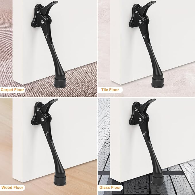 6 Inch Black Kick Down Door Stoppers for Bottom of Door, Heavy Duty Kickdown Door Stop, One Touch Kick Down Door Stoppers 1 Pack