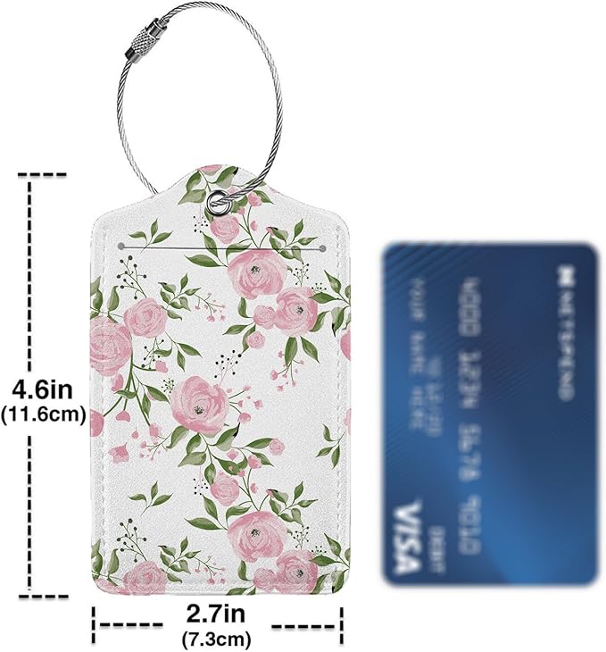 Watercolor Floral 2-Pack Luggage Tags for Suitcases,Leather Baggage Tag with Loop, Tags Private Name ID Labels for Women Girl Men Boys Travel Baggage Suitcase