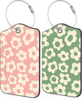 Vintage Groovy Flowers Luggage Tag for Suitcase 2 Pack Leather Luggage Tag with Privacy Flap Name ID Label and Metal Loop for Women Men Travel