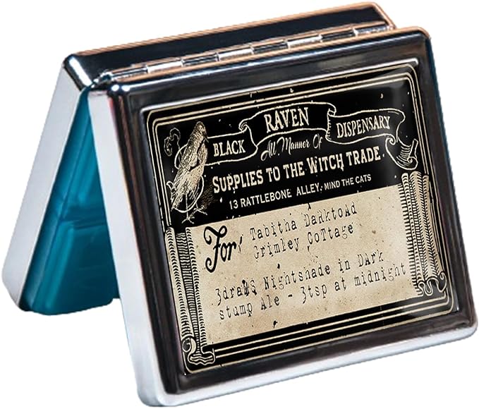 Silver Vintage Pill Box 7 Day Metal Pill Box with Mirror and 8 Compartments Cute Travel Pill Organizer for Purse (Vintage Label)