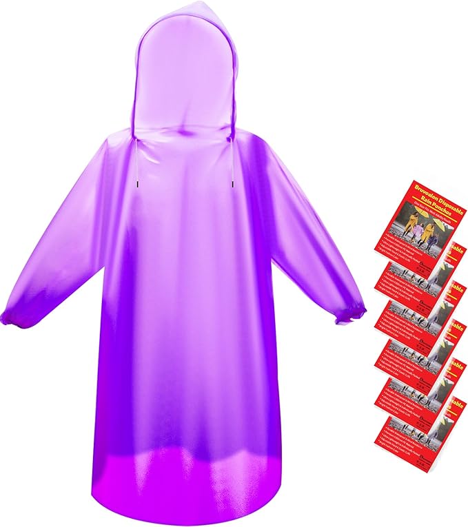Bruvoalon 6 & 20 Pack Disposable Rain Ponchos for Adults/Youth, Waterproof PE Raincoats with Drawstring, Camping/Emergency