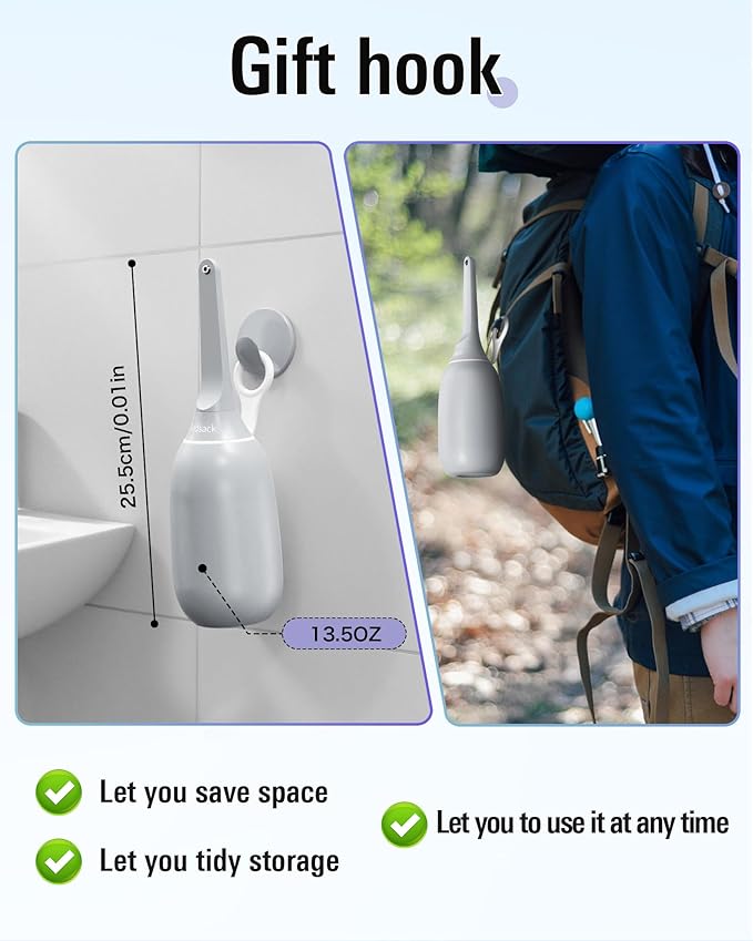 Portable Handheld Bidet Sprayer for Toilet - Unisex High-Pressure Personal Hygiene Bottle, 400ml/13.5oz Large Capacity with Quick-Fill, Collapsible & BPA-Free, Includes Wall Hook (Gray)