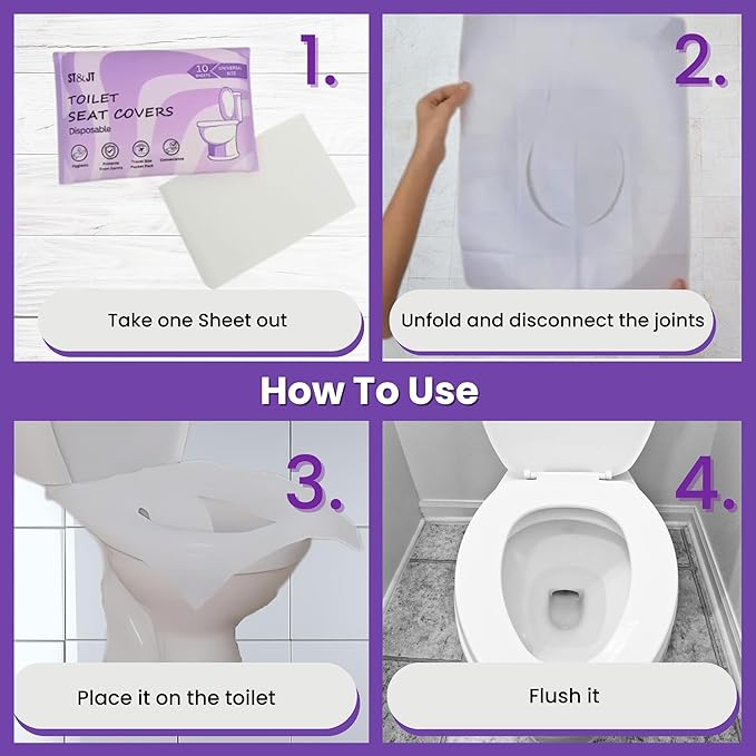 ST&JT Disposable Toilet Seat Covers - Biodegradable, Extra-Large, Eco-Friendly – Travel Toilet Seat Covers Disposable Flushable - Hygienic Protection for Adults & Kids in Public Restrooms (100 Pack)