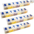 Weekly Pill Organizer - 7-Day Pill Planner Extra Large Pill Planner and Daily Pill Organizer and Medicine Reminder, Monday to Sunday Compartments - BPA Free - Travel Pill Box Case (Pack of 4)