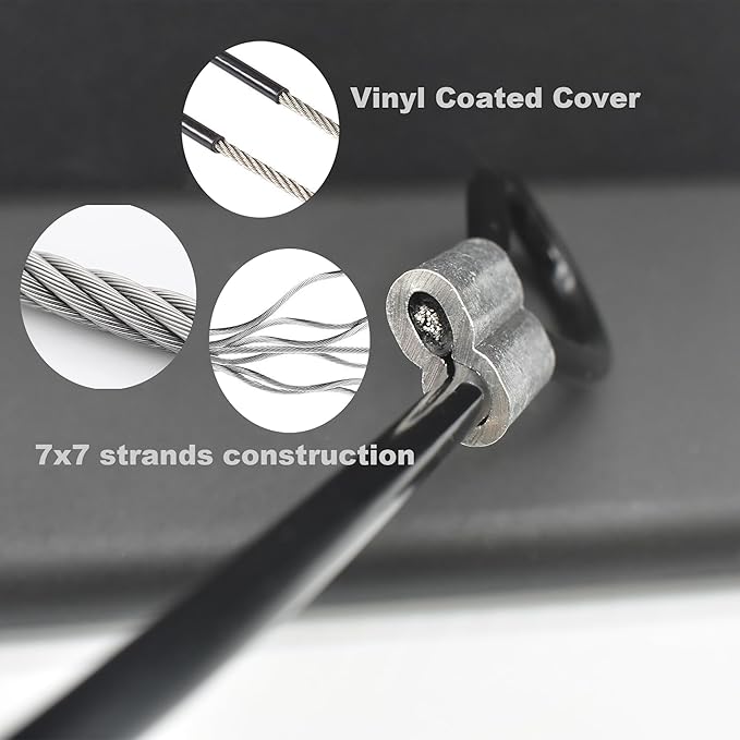 10 Pcs 2mm Wire 24 inch Vinyl Coated Stainless Steel Cable with Loops Short Wire Rope Lanyard Lock Security Chain Link for Outdoor Gates, Black (2mm x 24inch)