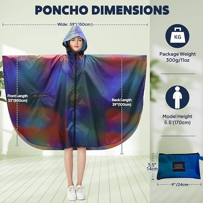 ANYOO Waterproof Rain Poncho Lightweight Reusable Hiking Hooded Coat Jacket for Outdoor Activities