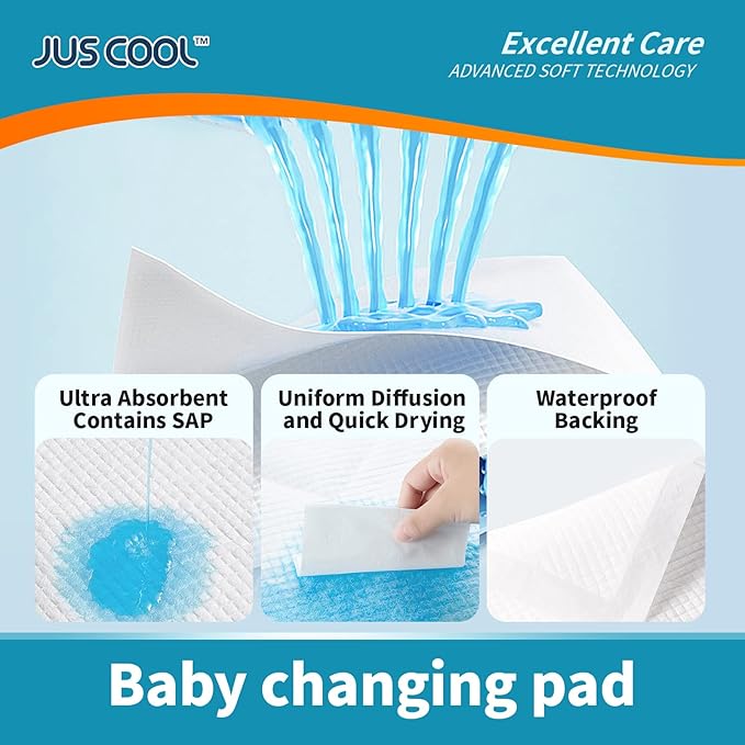 JUS COOL Incontinence Bed Pads 30”x 36”(50 Count) Disposable Baby Changing Pads, Underpads Portable Diaper Changing Pads, Soft Bed Pads Ultra Absorbent and Waterproof