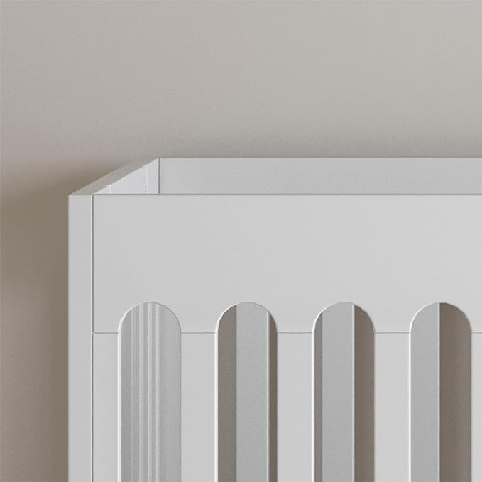 Foundations Boutique Folding Mini Baby Crib - Compact, Portable, Wooden Hotel Crib, Foldable Mini Crib for Baby & Toddlers - Includes 3" Foam Mattress, White