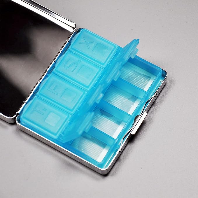 Cute and Stylish Metal Pill Box - Compact Portable Pill Organizer with 8 Compartments, Food-Grade Divider, Ideal for Travel, Vitamins, Jewelry, Cosmetics (Poison Apple Alchemy)