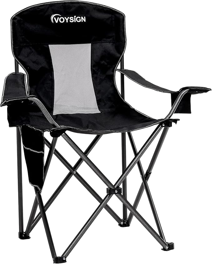 Mesh Folding Camping Chairs for Adults, Oversized Portable Outdoor Chairs, Weight Capacity 325 lbs with Cup Holder, Storage Pocket, Carry Bag