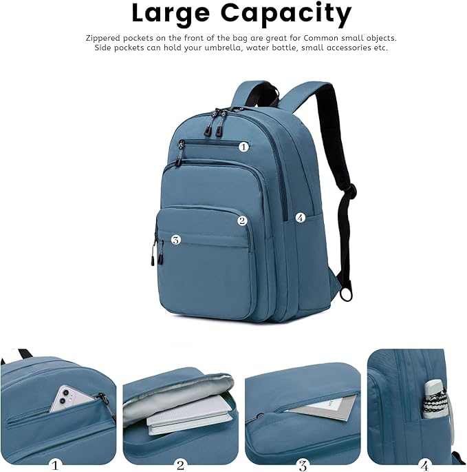 Lanola Basic Multi-Pocket Multipurpose Backpack Classical Water Resistant Bookbag For School Business Travel or Casual Daypack Backpacks For Men Or Women - Turquoise