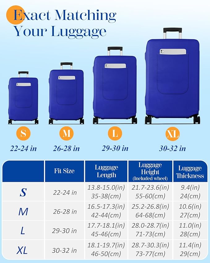 Slohif Luggage Cover for Suitcase Tsa Approved Protector - Luggage Sleeve Suit Case Cover Travel Stretch Large Baggage Case Protective Washable Fit 22-24 Inch Blue