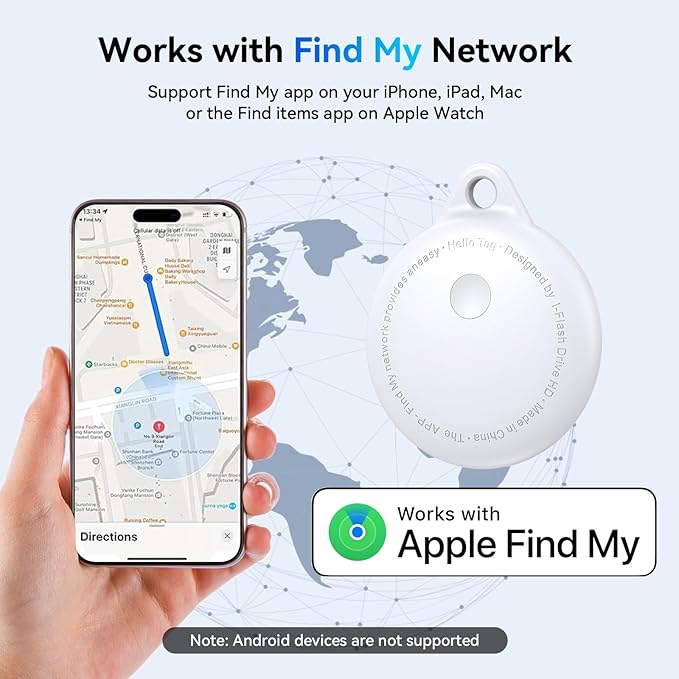 Tags-4 Pack, Smart Bluetooth Tracker Work with Apple Find My, Key Finders and Find My Tracker, Game Changer Waterproof Smart Tag with Key Ring GPS Tracker Tag for Keys/Luggage/Wallet (White)