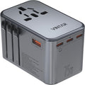 Universal Travel Adapter, VINTAR 75W GaN International Power Adapter with 3 USB C PD and 2 USB A QC, All in One Travel Essentials for UK/EU/USA/AUS, Travel Adapter Worldwide for Laptops Phones, Grey
